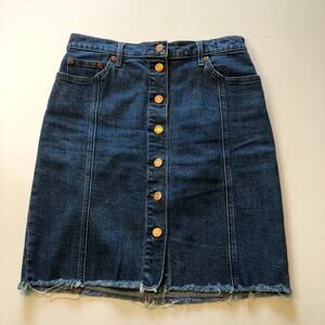 Gap Denim Dark Wash Raw Edge Button Front Denim Skirt - Women's 27" (Small)